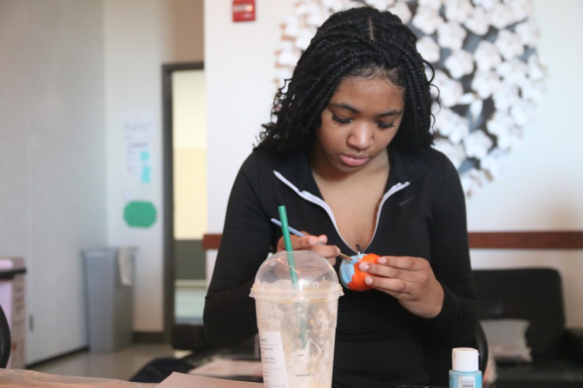 Student paints pumpkin at November meeting. Family, Career, and Community Leaders of America (FCCLA) gives students on campus and nationally opportunities to grow leadership skills and showcase aptitude in a variety of subjects. 