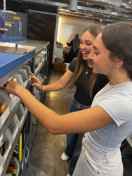 Interior Design students examine material samples.