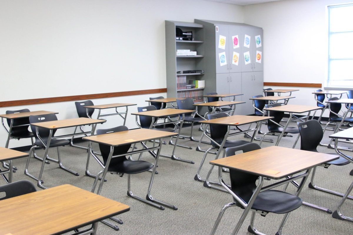 This classroom is a typical setup on campus and for testing like the SAT and STAAR.